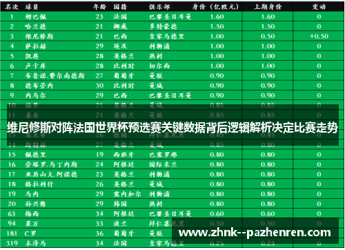 维尼修斯对阵法国世界杯预选赛关键数据背后逻辑解析决定比赛走势