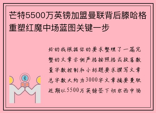 芒特5500万英镑加盟曼联背后滕哈格重塑红魔中场蓝图关键一步 芒特5500万英镑加盟曼联背后滕哈格重塑红魔中场蓝图关键一步